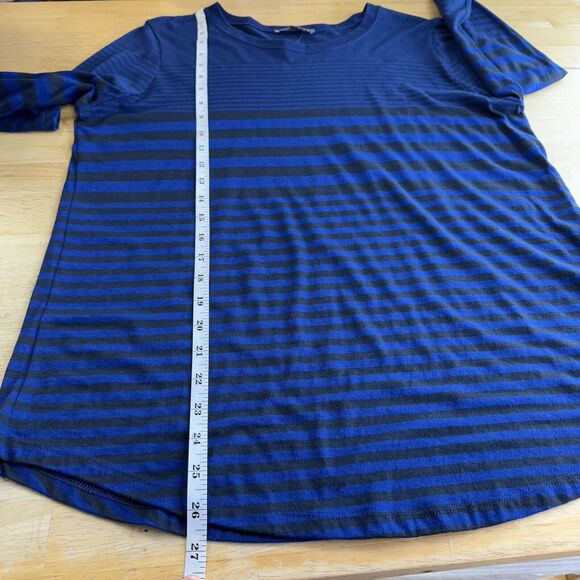 Vince Variegated Striped Long Sleeve Shirt Blue Black Pima Modal Semi Sheer Lrg - Picture 9 of 10